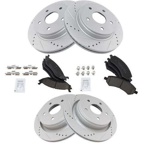 TRQ Front and Rear Brake Pad and Rotor Kit BKA12320 for Dodge Ram 1500